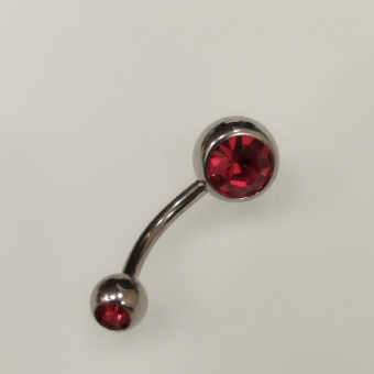 Бананы 1,6*12*5/8 мм с двумя красными стразами из хир. стали 316L