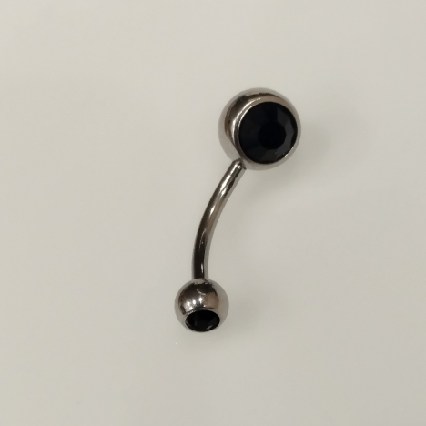 Бананы 1,6*12*5/8 мм с двумя черными стразами из хир. стали 316L