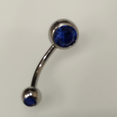 Бананы 1,6*12*5/8 мм с двумя синими стразами из хир. стали 316L