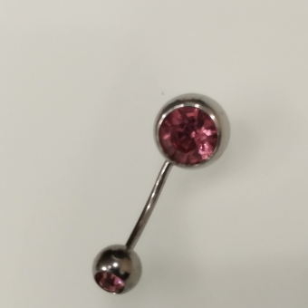 Бананы 1,6*12*5/8 мм с двумя розовыми стразами из хир. стали 316L