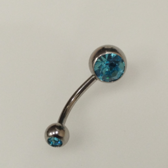 Бананы 1,6*12*5/8 мм с двумя аквамариновыми стразами из хир. стали 316L