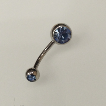 Бананы 1,6*12*5/8 мм с двумя голубыми стразами из хир. стали 316L