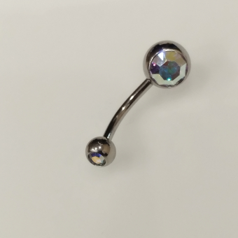 Бананы 1,6*12*5/8 мм с двумя переливающимися стразами из хир. стали 316L