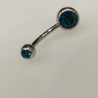 Бананы 1,6*12*5/8 мм с двумя стразами «голубой циркон» из хирургической стали 316L