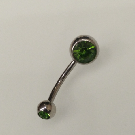 Бананы 1,6*12*5/8 мм с двумя зелёными стразами из хир. стали 316L