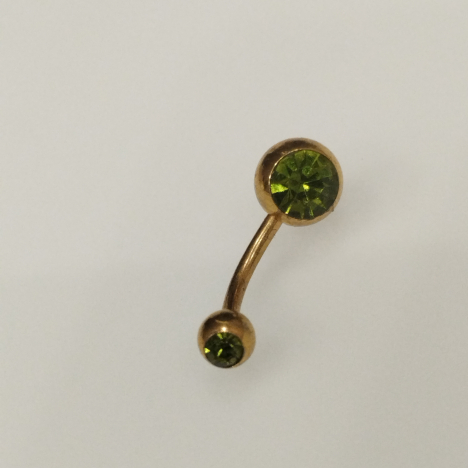 Бананы 1,6*10*5/8 мм с салатовыми стразами из хир. стали 316L gold