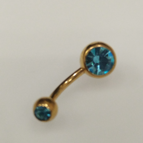 Бананы 1,6*10*5/8 мм с двумя аквамариновыми стразами из хир. стали 316L gold