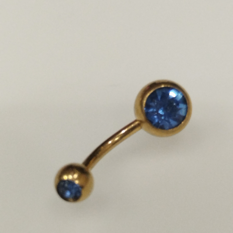 Бананы 1,6*10*5/8 мм с двумя голубыми стразами из хир. стали 316L gold