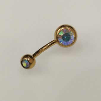 Бананы 1,6*10*5/8 мм с двумя переливающимися стразами из хир. стали 316L gold