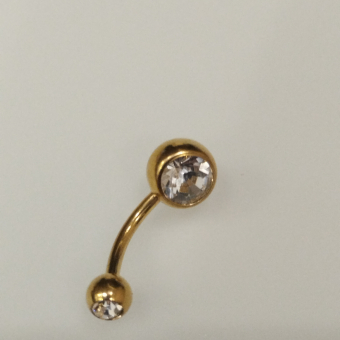 Бананы 1,6*10*5/8 мм с двумя прозрачными стразами из хир. стали 316L gold