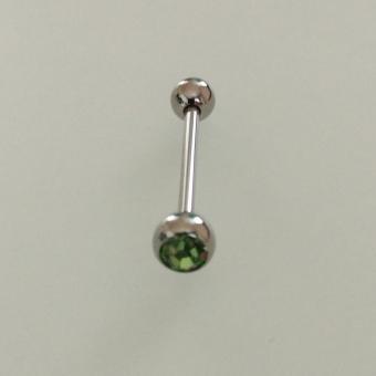 Штанги из хирургической стали 316L 1.6*16*5/5 мм с салатовыми  стразами