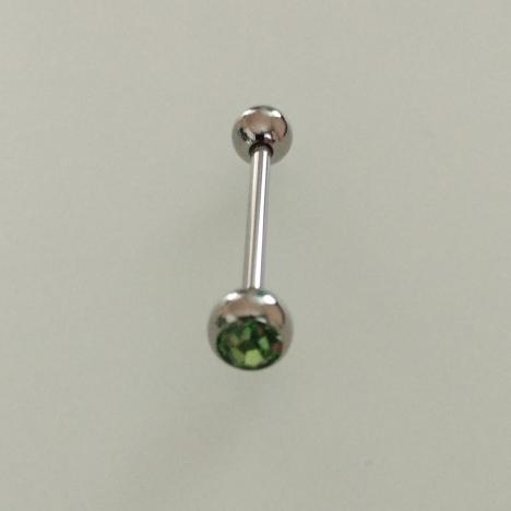 Штанги из хирургической стали 316L 1.6*16*5/5 мм с салатовыми  стразами