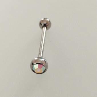 Штанги из хирургической стали 316L 1.6*19*5/5 мм с переливающимися стразами